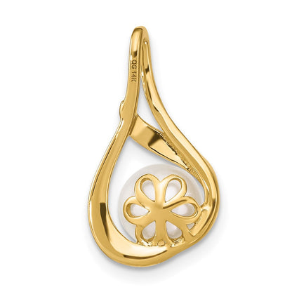 14K Weißgold Anhänger mit 7-8-mm-runden weißen Süßwasser-Zuchtperlen und Diamanten