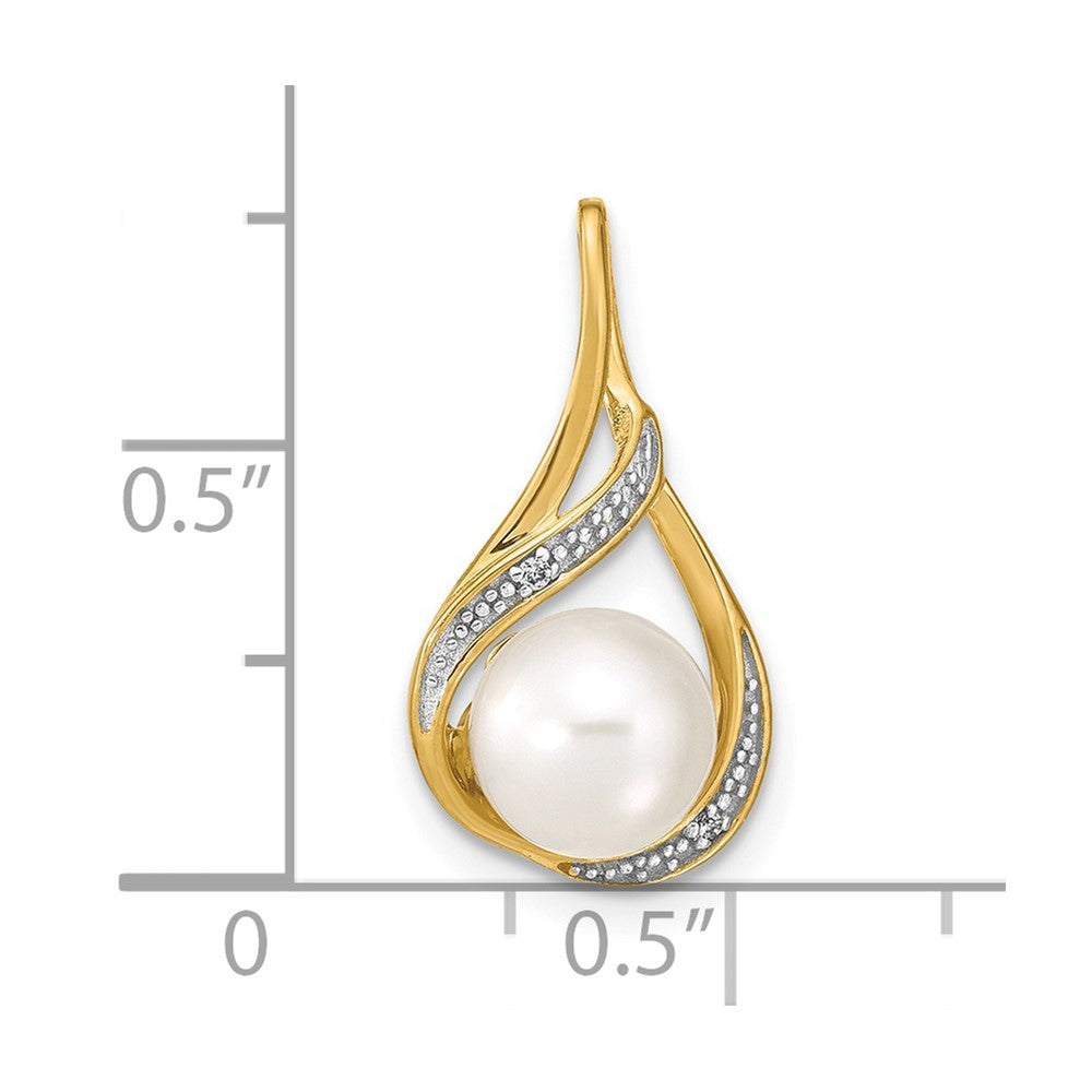 14K Weißgold Anhänger mit 7-8-mm-runden weißen Süßwasser-Zuchtperlen und Diamanten