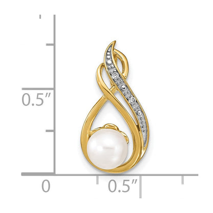 14K Gelbgold-Anhänger mit 6-7 mm runden weißen Süßwasser-Zuchtperlen und Diamanten