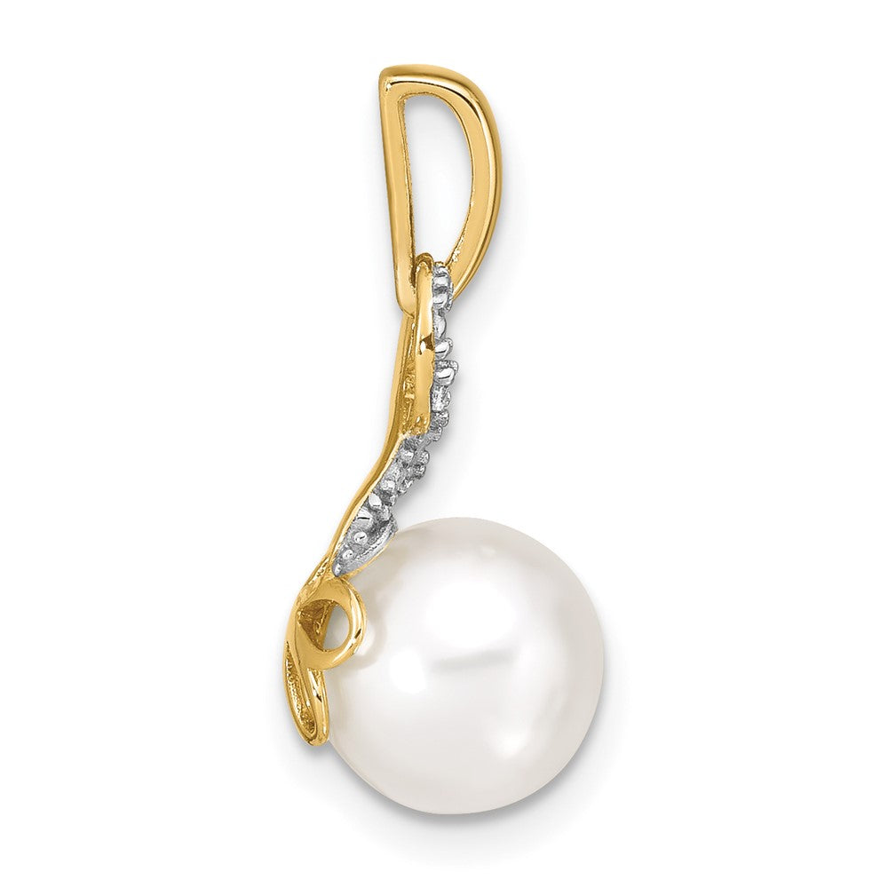 14K Gelbgold Süßwasserzuchtperlen- und Diamant-Anhänger 7-8 mm
