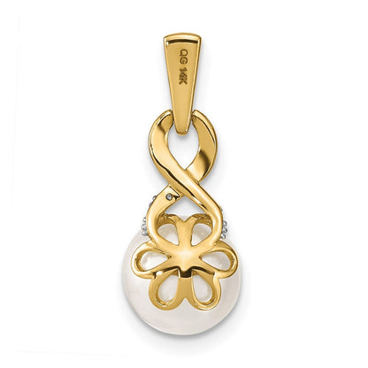 14K Gelbgold Süßwasserzuchtperlen- und Diamant-Anhänger 7-8 mm