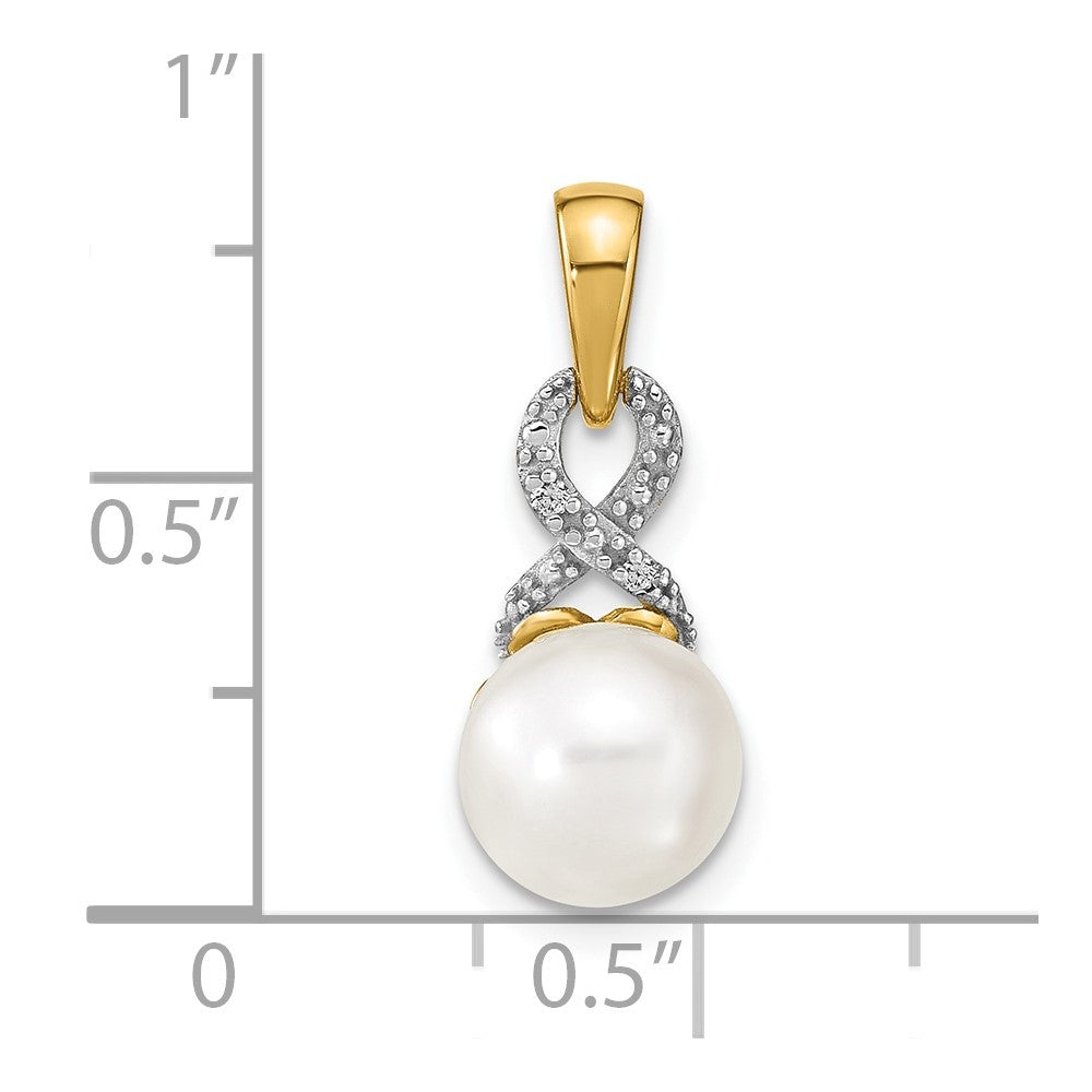 14K Gelbgold Süßwasserzuchtperlen- und Diamant-Anhänger 7-8 mm
