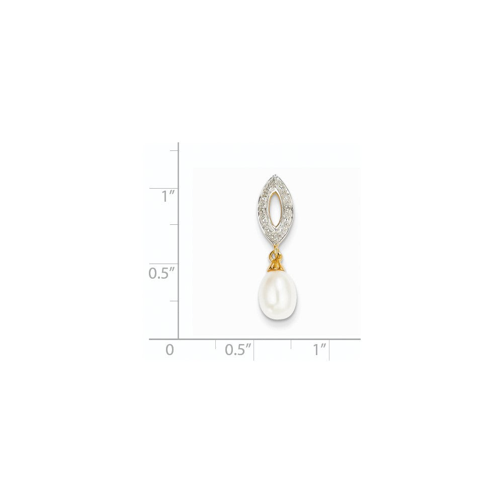 14K Gelbgold Anhänger, oval, mit echten Diamanten und 8x6 mm Süßwasser-Zuchtperle