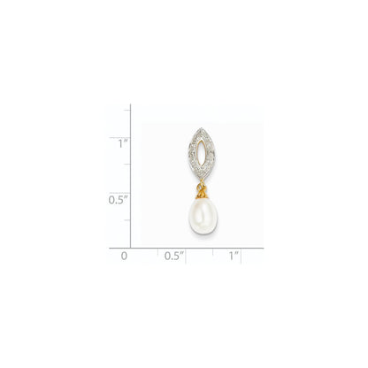 14K Gelbgold Anhänger, oval, mit echten Diamanten und 8x6 mm Süßwasser-Zuchtperle