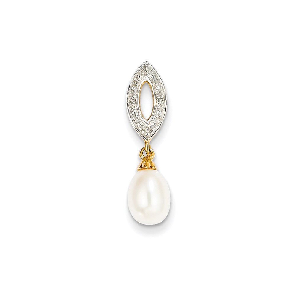 14K Gelbgold Anhänger, oval, mit echten Diamanten und 8x6 mm Süßwasser-Zuchtperle