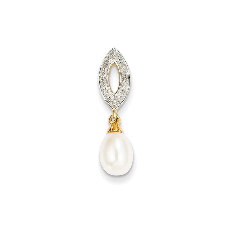 14K Gelbgold Anhänger, oval, mit echten Diamanten und 8x6 mm Süßwasser-Zuchtperle