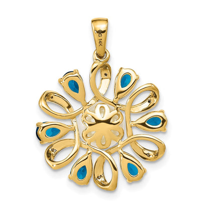 14K Gelbgold Anhänger mit Diamant, 6-7-mm-Button-Zuchtperlen und London-Blue-Topas
