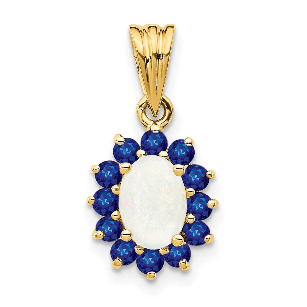 14K Gelbgold Anhänger mit echtem Opal und Saphir