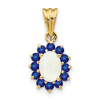 14K Gelbgold Anhänger mit echtem Opal und Saphir