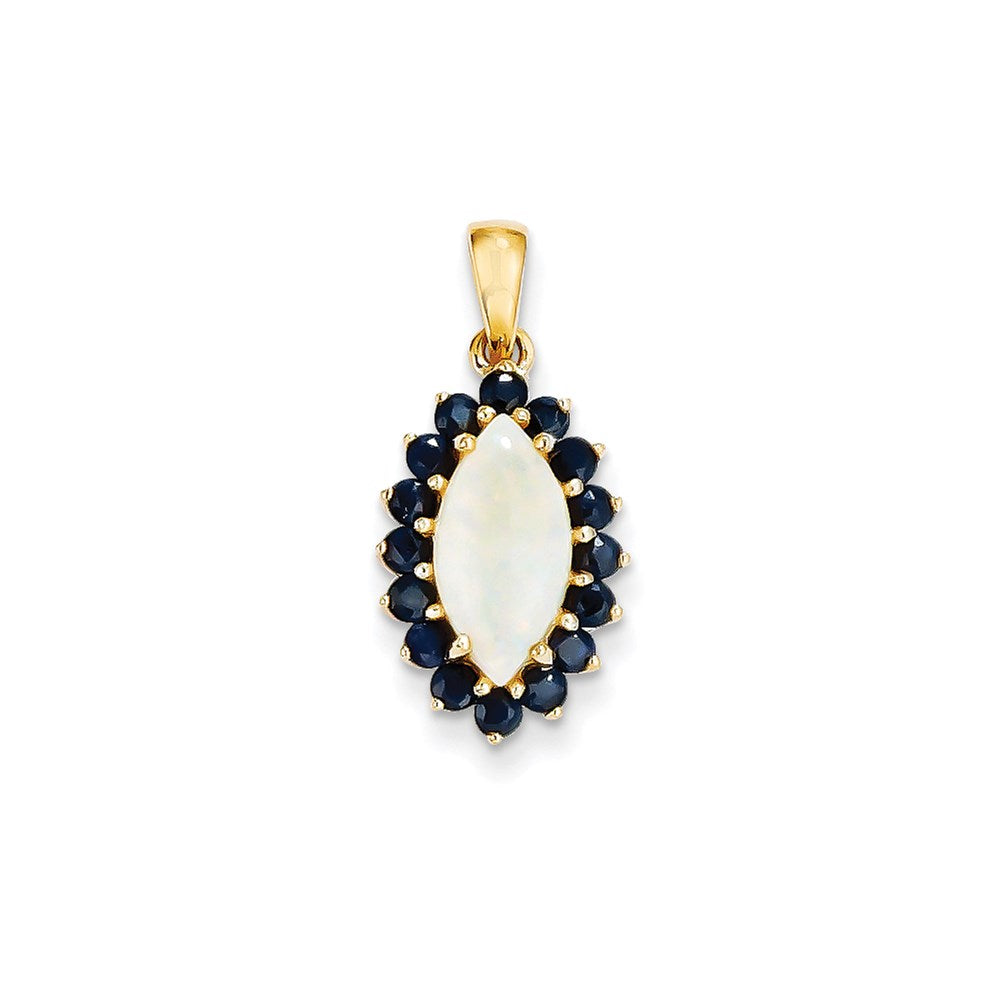 14K Gelbgold Anhänger mit echtem Opal und Saphir