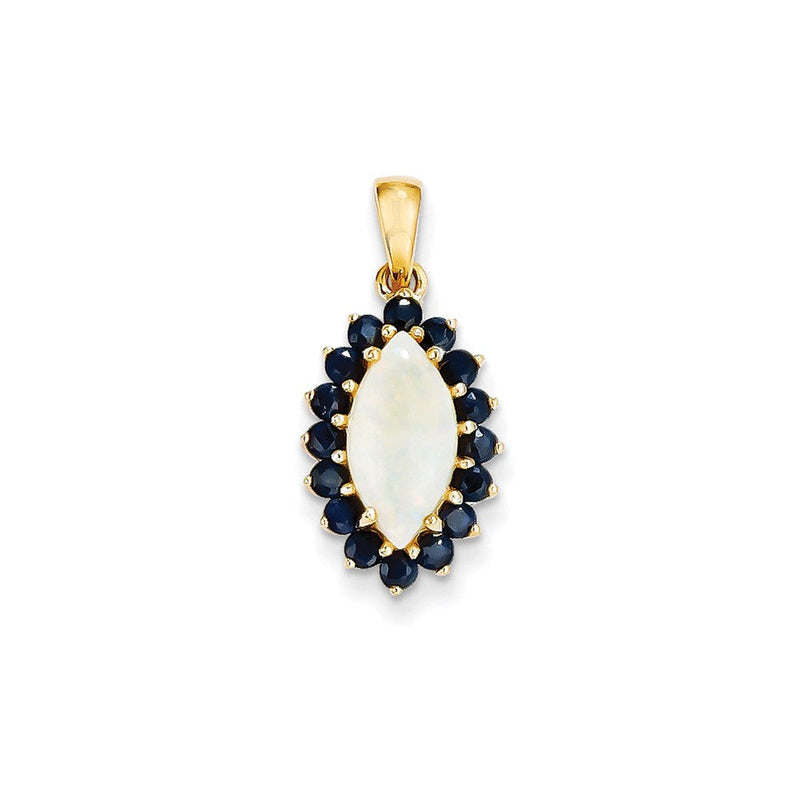 14K Gelbgold Anhänger mit echtem Opal und Saphir