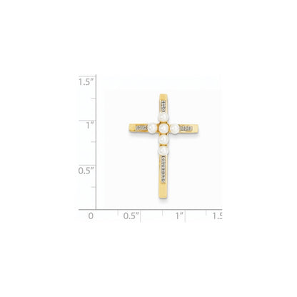 14K Gelbgold Kreuzanhänger mit echten Diamanten und 3-4 mm runden Süßwasserzuchtperlen