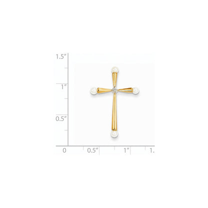 14K Gelbgold Kreuzanhänger mit echten Diamanten und FW Zuchtperlen