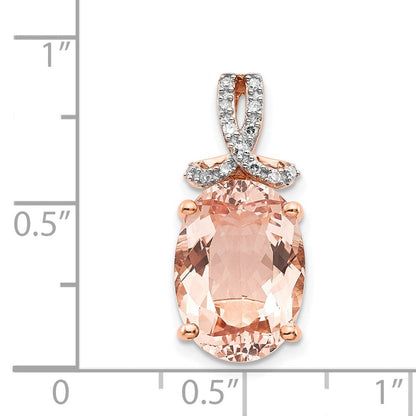 14K Roségold Ovaler Anhänger mit echtem Diamant und Morganit