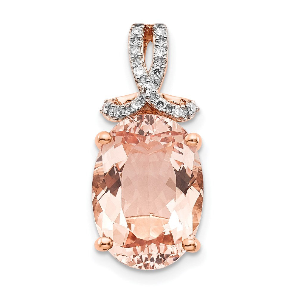 14K Roségold Ovaler Anhänger mit echtem Diamant und Morganit