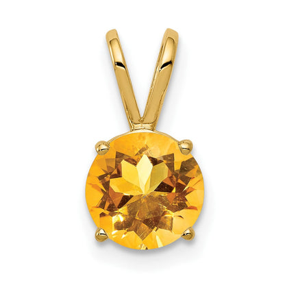 14K Gelbgold Citrin-Anhänger, 7 mm, im Schachbrettschliff