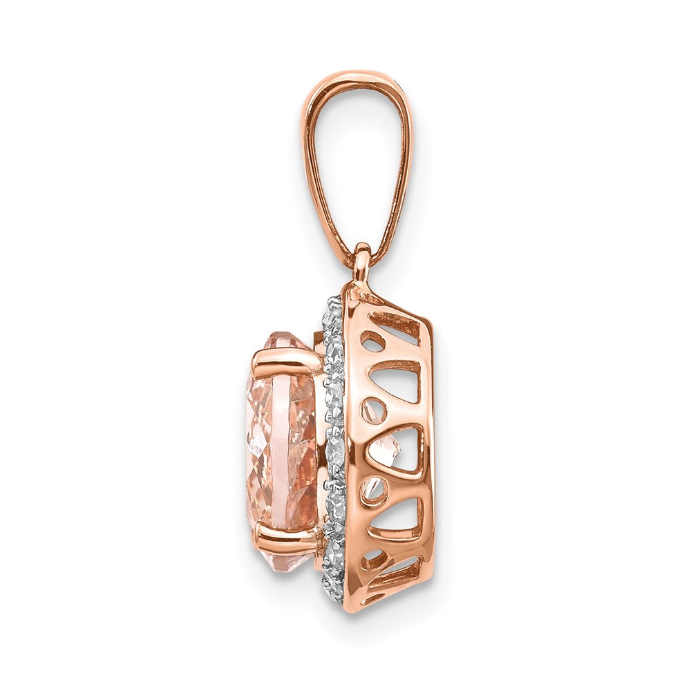 14K Roségold Anhänger mit rundem echtem Diamant und Morganit an 18-Zoll-Kette