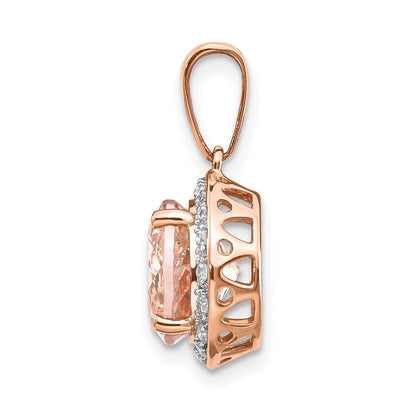 14K Roségold Anhänger mit rundem echtem Diamant und Morganit an 18-Zoll-Kette
