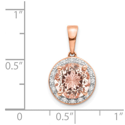 14K Roségold Anhänger mit rundem echtem Diamant und Morganit an 18-Zoll-Kette