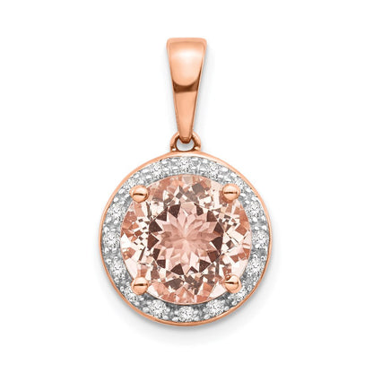 14K Roségold Anhänger mit rundem echtem Diamant und Morganit an 18-Zoll-Kette