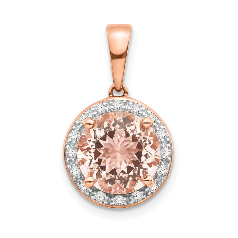 14K Roségold Anhänger mit rundem echtem Diamant und Morganit an 18-Zoll-Kette