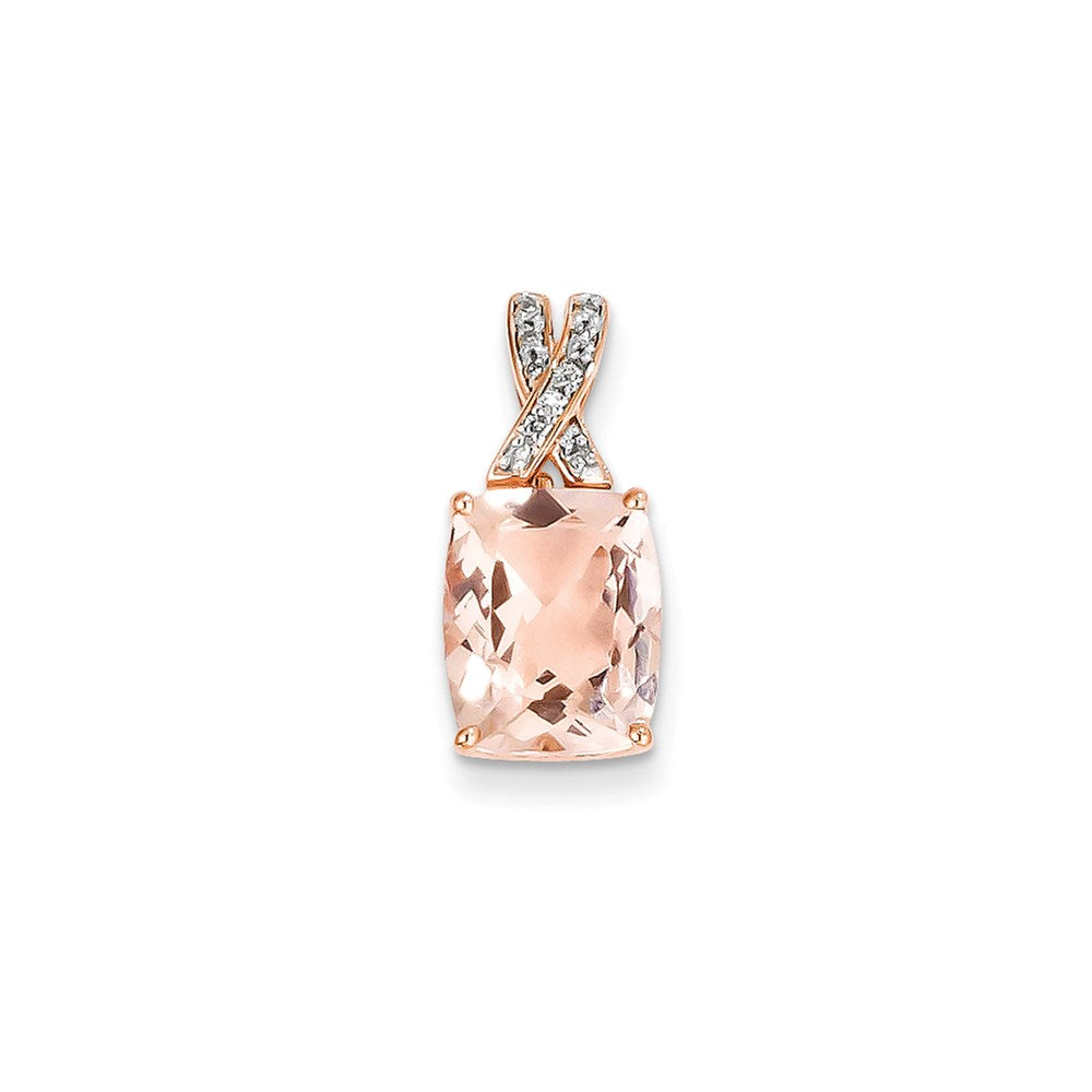 14 Karat Roségold Anhänger, rechteckig, mit Diamant und Morganit