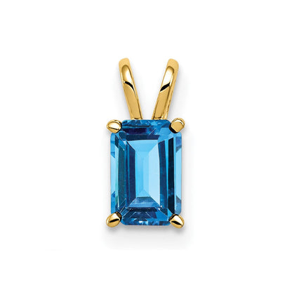14K Gelbgold Blautopas-Anhänger im Smaragdschliff, 6x4mm