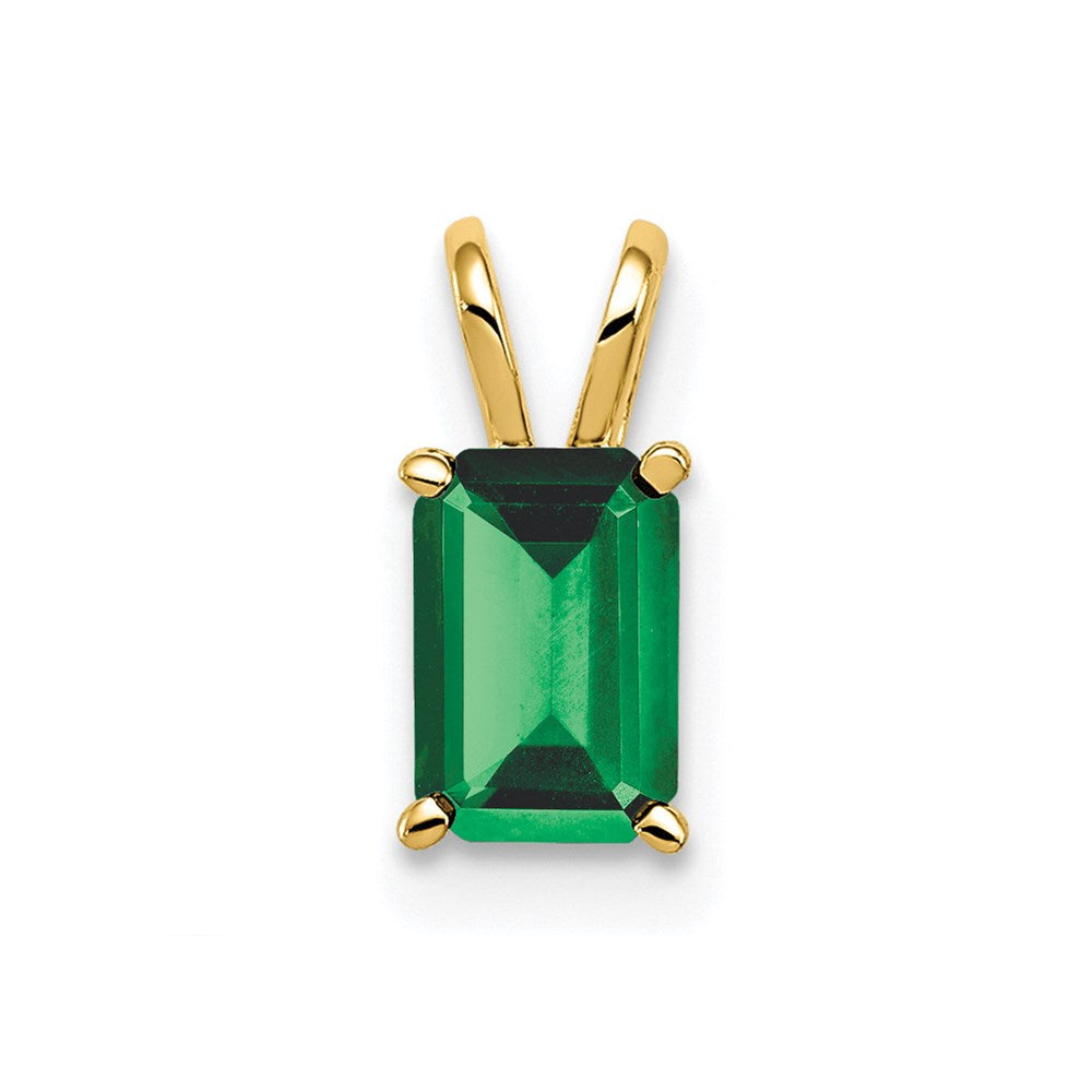 14K Gelbgold Anhänger mit 6x4 mm Smaragd im Smaragdschliff