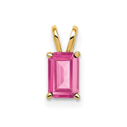 14K Gelbgold 6x4mm Smaragdschliff Rosa Turmalin Anhänger