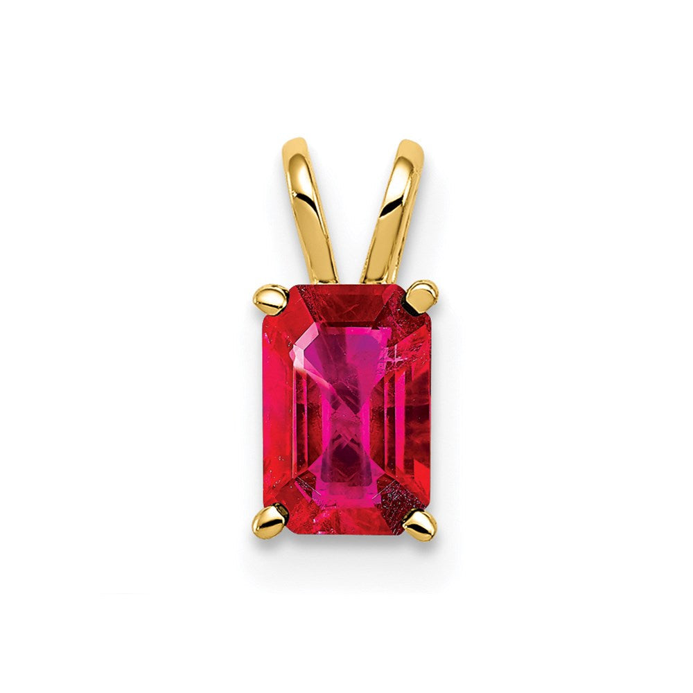 14K Gelbgold Rubin-Anhänger mit Ruby-Cut, 6x4mm im Smaragdschliff** Genauer und natürlicher formuliert: **14K Gelbgold Anhänger mit Rubin im Smaragdschliff, 6x4mm
