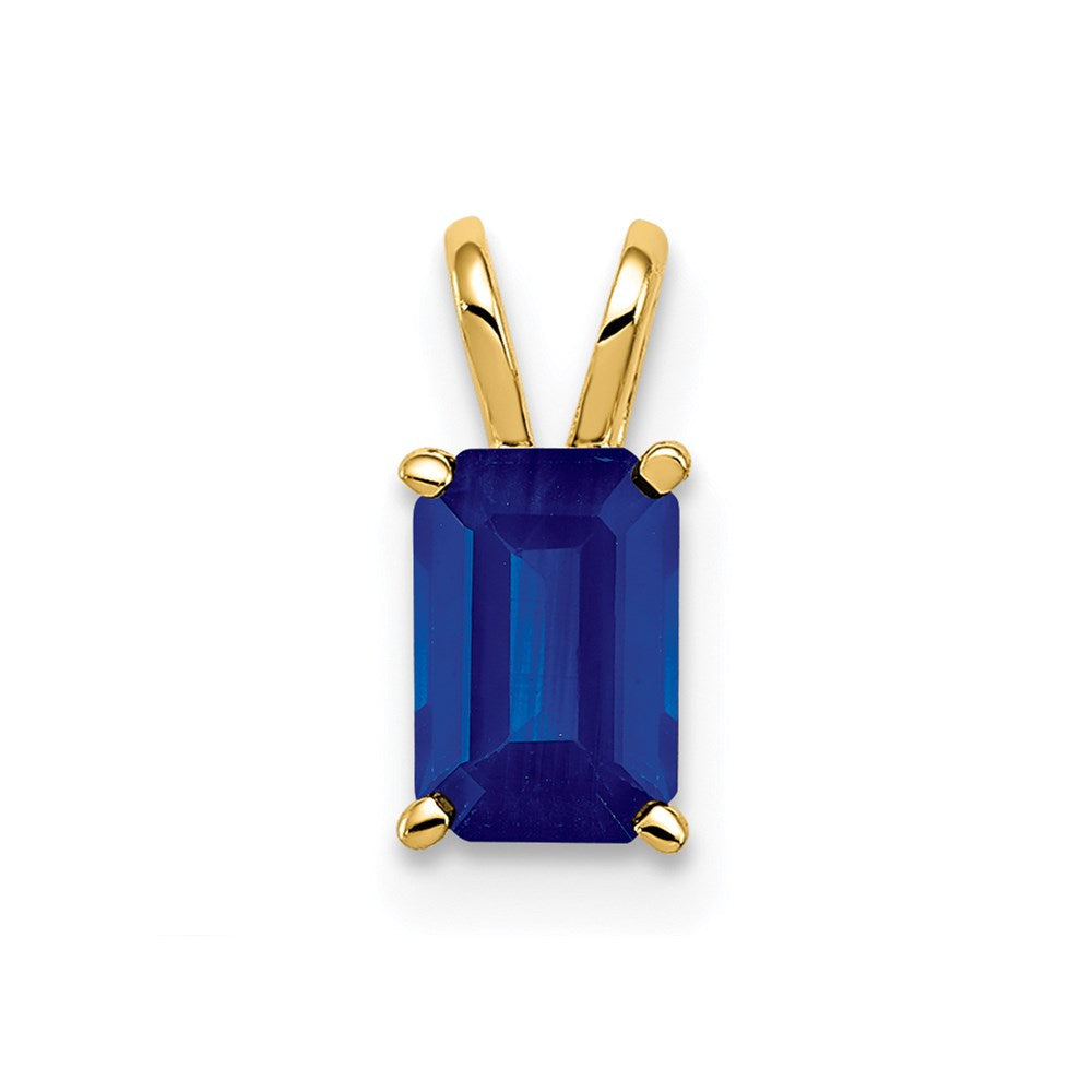 14K Gelbgold Anhänger mit Saphir im Smaragdschliff, 6x4 mm