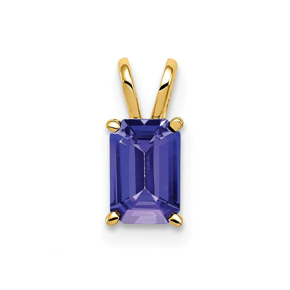 14K Gelbgold Anhänger mit Tansanit im Smaragdschliff, 6x4mm