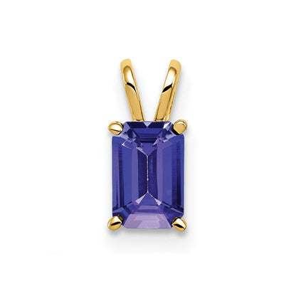 14K Gelbgold Anhänger mit Tansanit im Smaragdschliff, 6x4mm