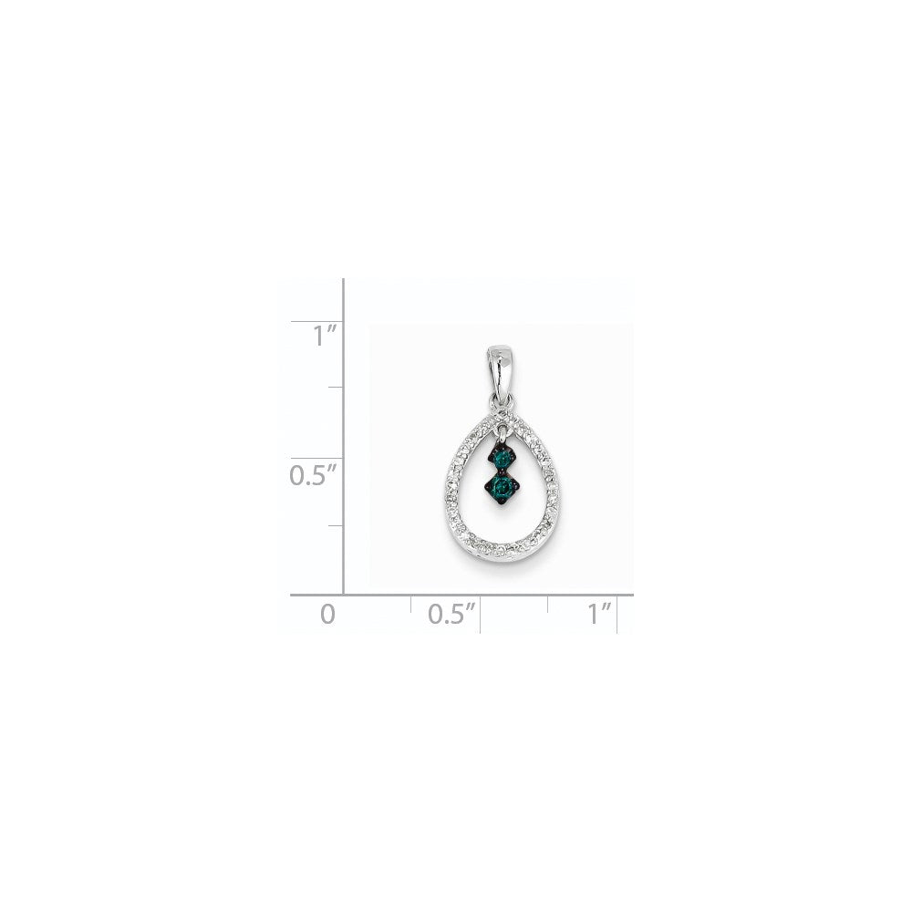 14K Weißgold Tropfenanhänger mit weißen und blauen Diamanten