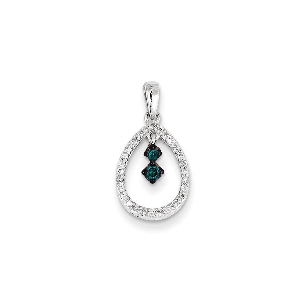 14K Weißgold Tropfenanhänger mit weißen und blauen Diamanten