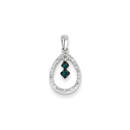 14K Weißgold Tropfenanhänger mit weißen und blauen Diamanten
