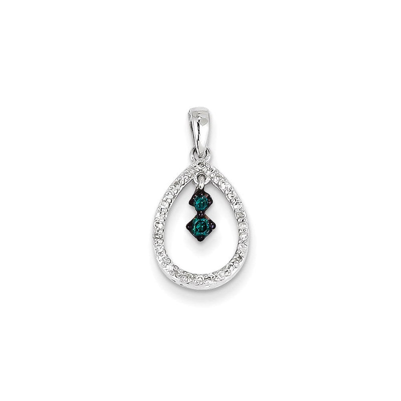 14K Weißgold Tropfenanhänger mit weißen und blauen Diamanten