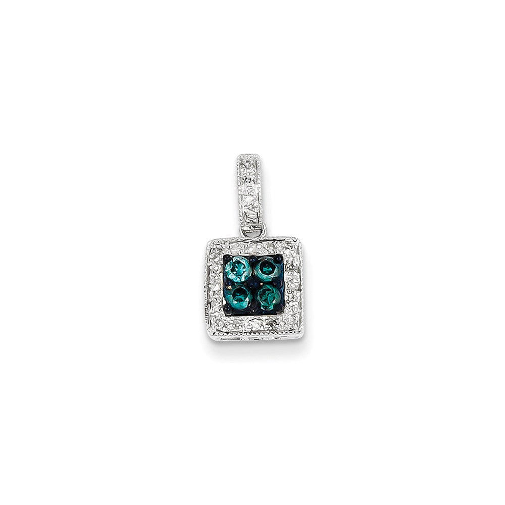 14K Weißgold Anhänger mit weißen und blauen Diamanten