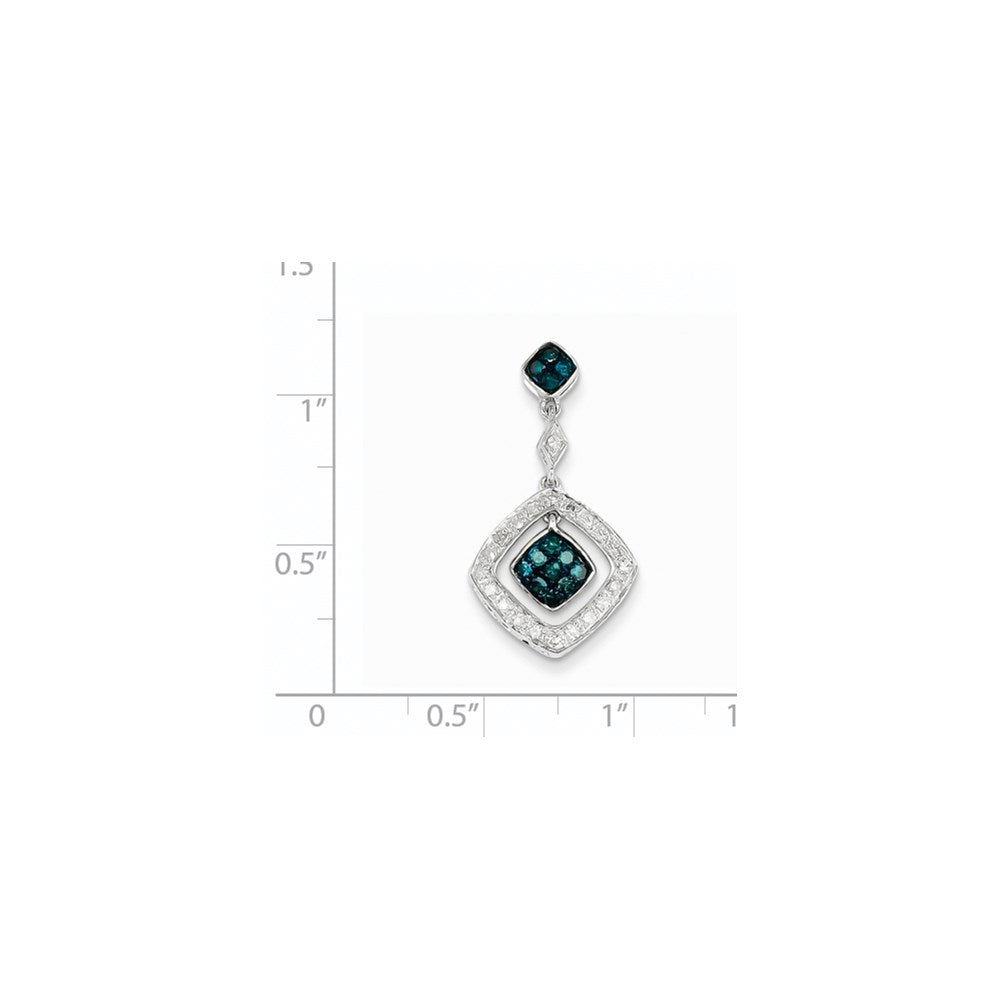 14K Weißgold Anhänger mit weißen und blauen Diamanten, baumelnd