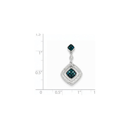 14K Weißgold Anhänger mit weißen und blauen Diamanten, baumelnd