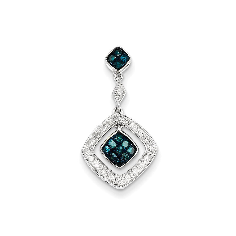 14K Weißgold Anhänger mit weißen und blauen Diamanten, baumelnd