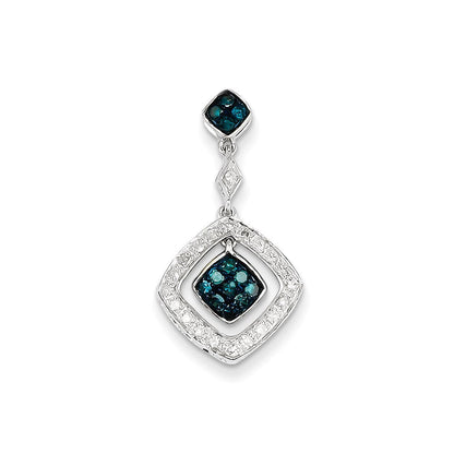 14K Weißgold Anhänger mit weißen und blauen Diamanten, baumelnd