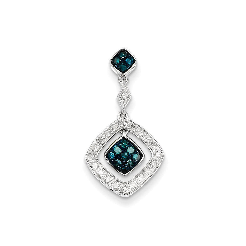 14K Weißgold Anhänger mit weißen und blauen Diamanten, baumelnd