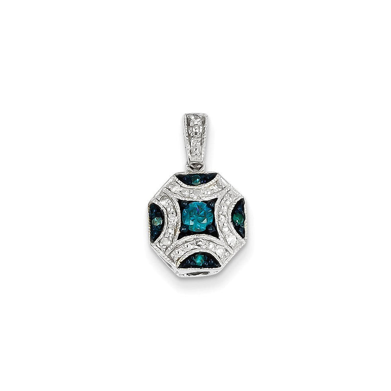 14K Weißgold Anhänger mit weißen und blauen Diamanten
