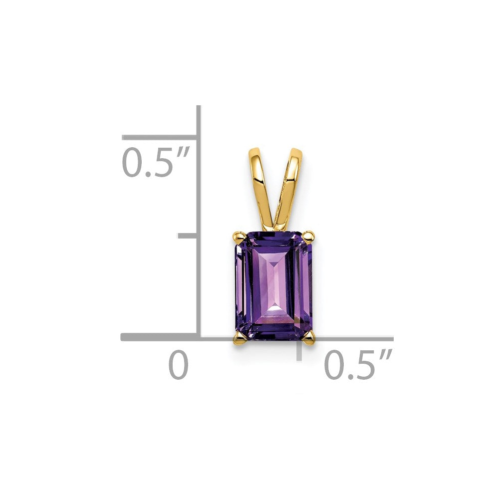 14K Gelbgold Amethyst-Anhänger im Smaragdschliff, 7x5mm