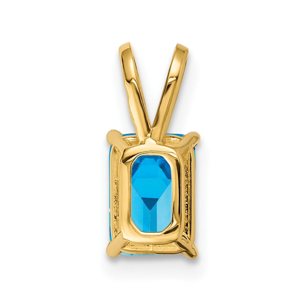 14K Gelbgold 7x5mm Smaragdschliff Blautopas-Anhänger
