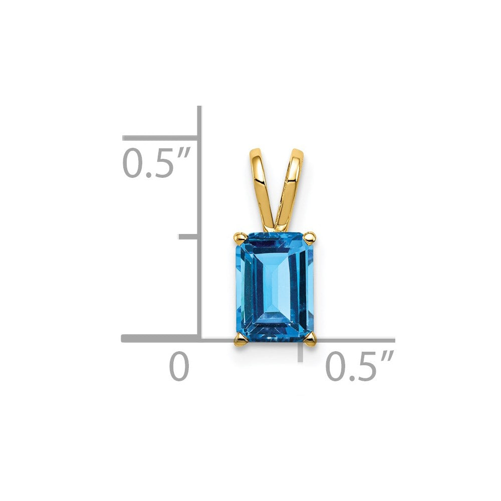 14K Gelbgold 7x5mm Smaragdschliff Blautopas-Anhänger