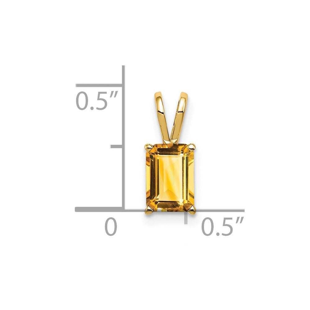 14K Gelbgold Citrin-Anhänger im Smaragdschliff, 7x5 mm