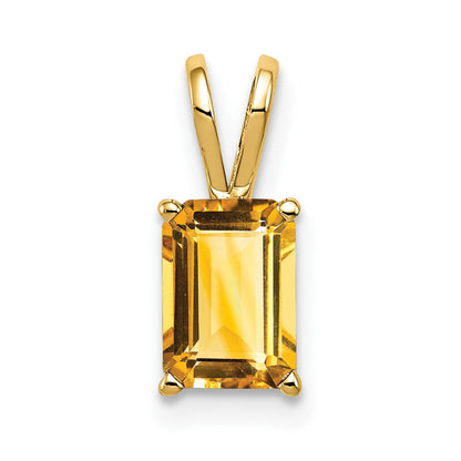 14K Gelbgold Citrin-Anhänger im Smaragdschliff, 7x5 mm
