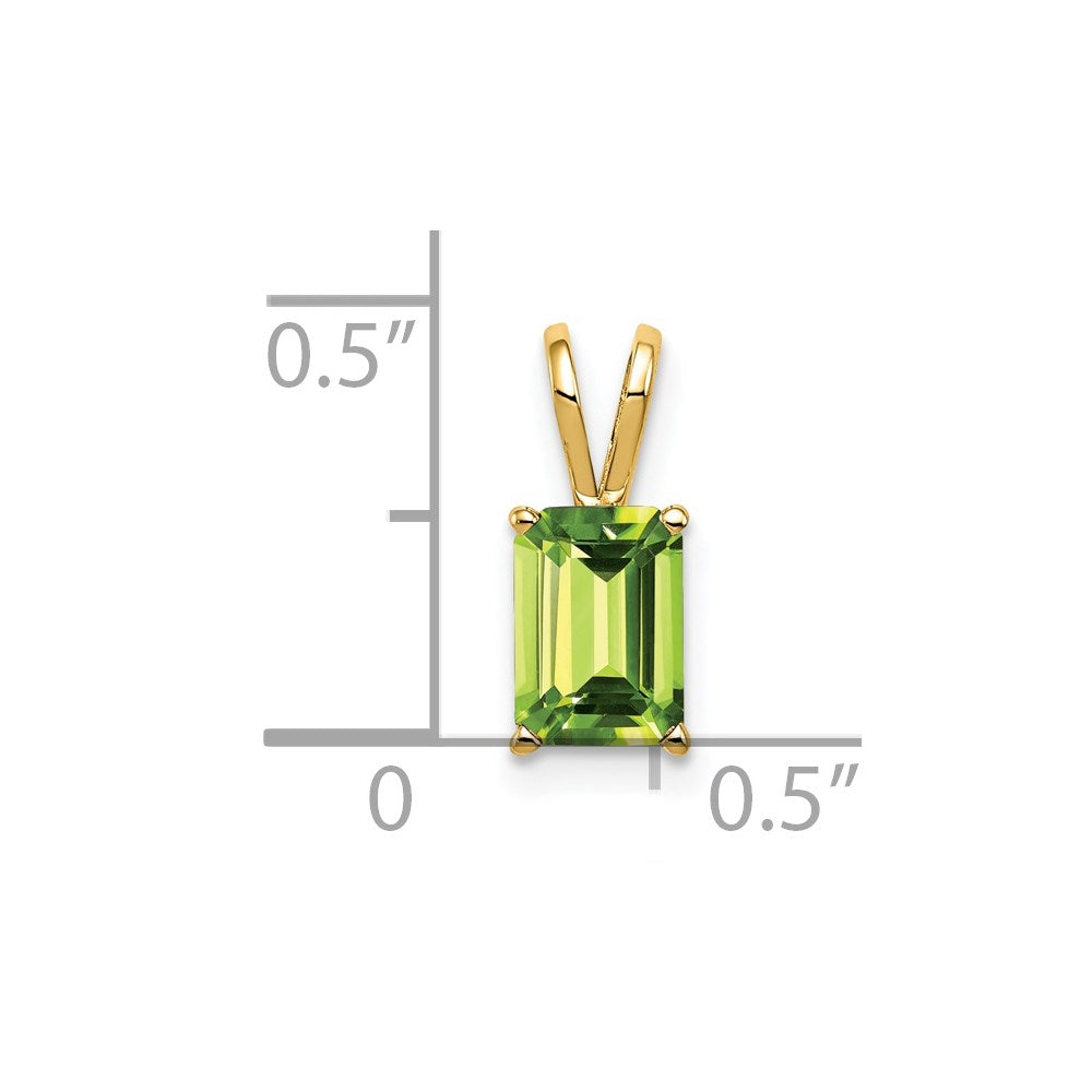 14K Gelbgold Peridot-Anhänger im Smaragdschliff, 7x5 mm